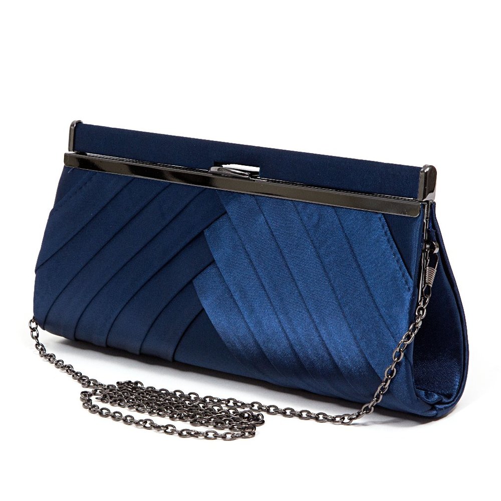 Cute Small Navy Party Fashion Women Shoulder Satin Pleated Evening Handbag Purse